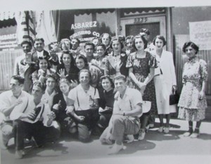 Young Armenian Americans pose outside the Asbarez newspaper offices in Fresno during the 1930s. (Courtesy of the Fresno State Department of Armenian Studies)